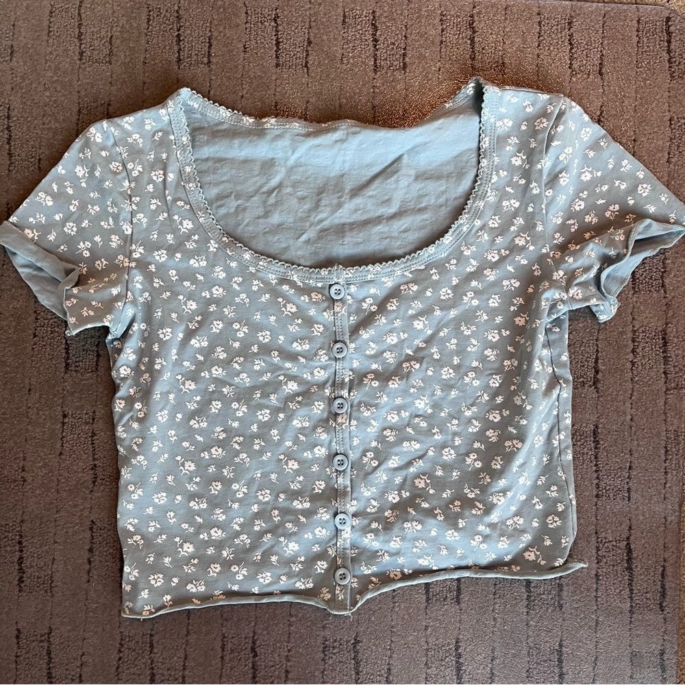 Floral Blue Button-Up Women's Top brandy Melville